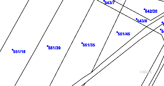Parcela st. 551/35 v KÚ Koněšín, Katastrální mapa