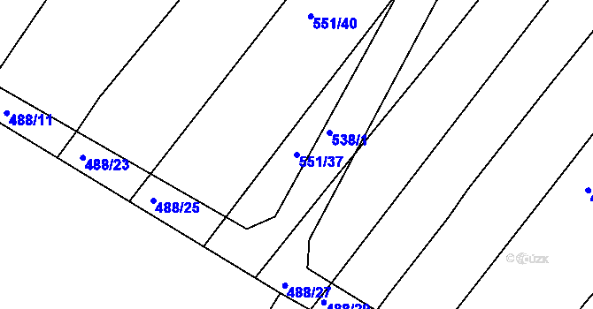 Parcela st. 551/37 v KÚ Koněšín, Katastrální mapa