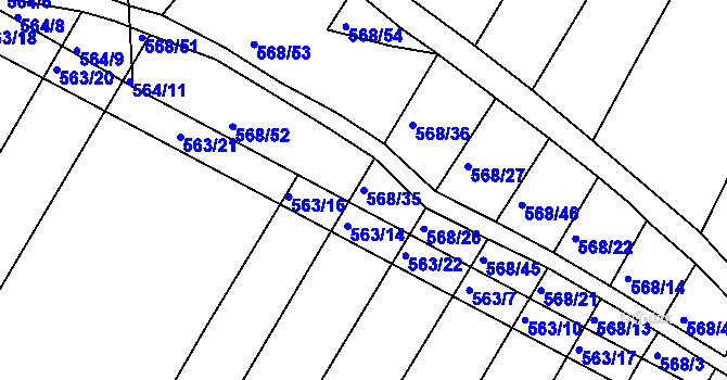 Parcela st. 568/35 v KÚ Koněšín, Katastrální mapa