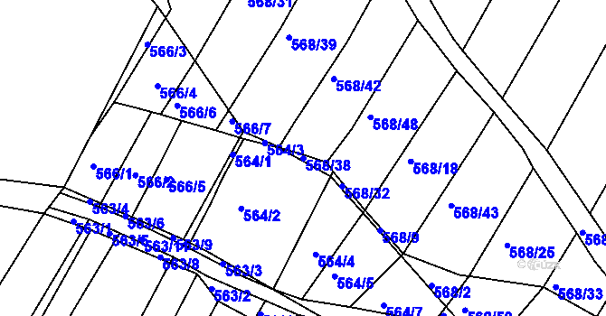 Parcela st. 568/38 v KÚ Koněšín, Katastrální mapa