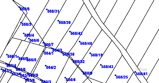 Parcela st. 568/48 v KÚ Koněšín, Katastrální mapa