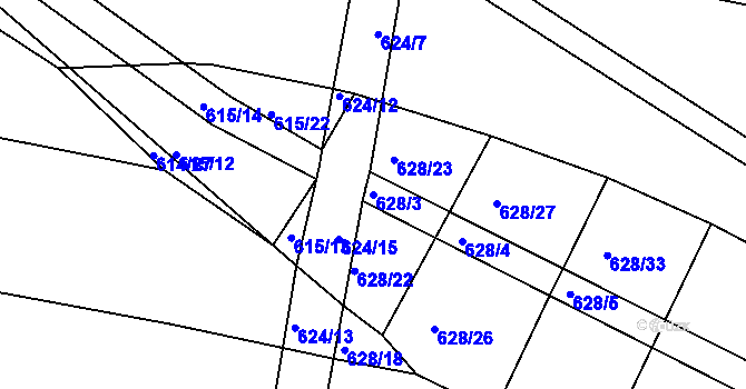 Parcela st. 628/3 v KÚ Koněšín, Katastrální mapa
