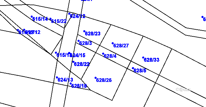 Parcela st. 628/4 v KÚ Koněšín, Katastrální mapa
