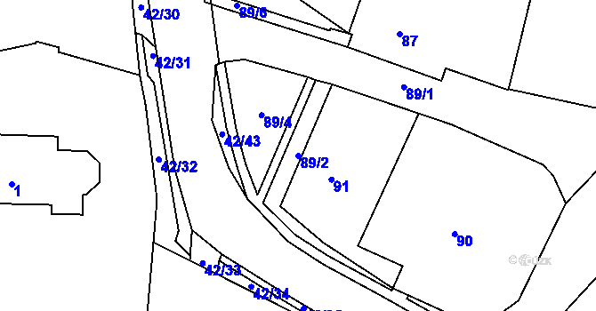 Parcela st. 89/2 v KÚ Koněšín, Katastrální mapa