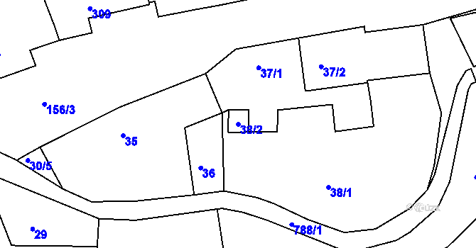 Parcela st. 38/2 v KÚ Koněšín, Katastrální mapa