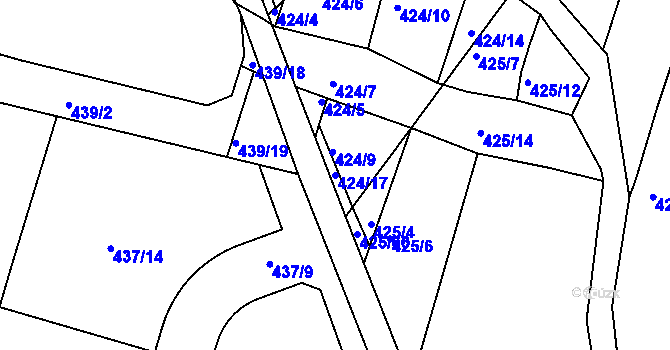 Parcela st. 424/17 v KÚ Koněšín, Katastrální mapa
