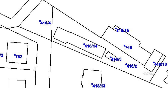 Parcela st. 416/14 v KÚ Koněšín, Katastrální mapa