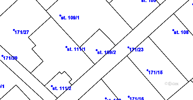 Parcela st. 109/2 v KÚ Konětopy, Katastrální mapa