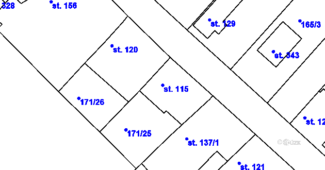 Parcela st. 115 v KÚ Konětopy, Katastrální mapa