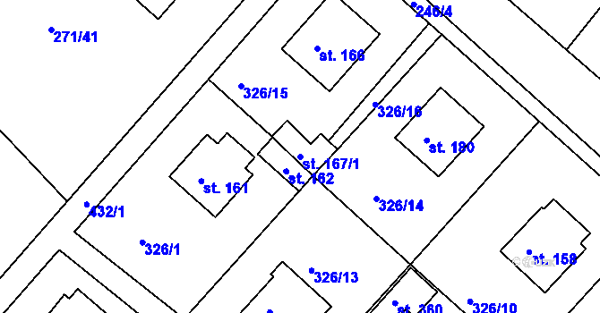 Parcela st. 167/1 v KÚ Konětopy, Katastrální mapa