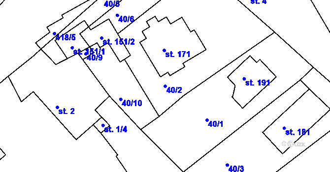 Parcela st. 40/2 v KÚ Konětopy, Katastrální mapa