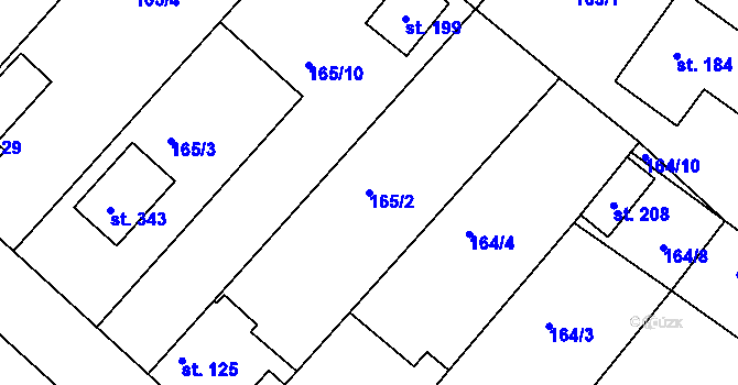 Parcela st. 165/2 v KÚ Konětopy, Katastrální mapa