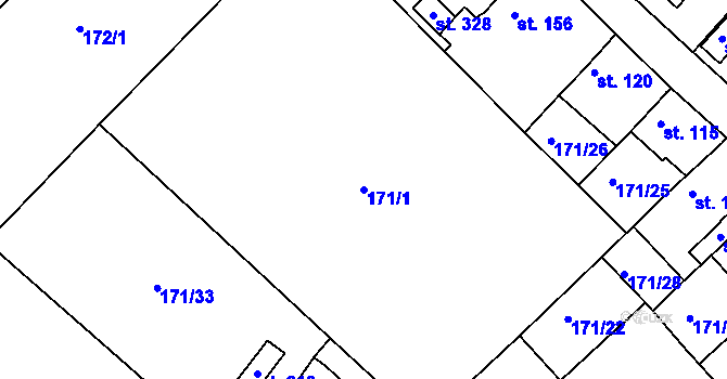 Parcela st. 171/1 v KÚ Konětopy, Katastrální mapa