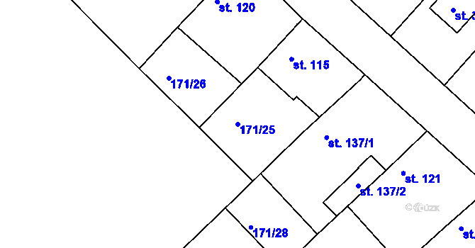 Parcela st. 171/25 v KÚ Konětopy, Katastrální mapa