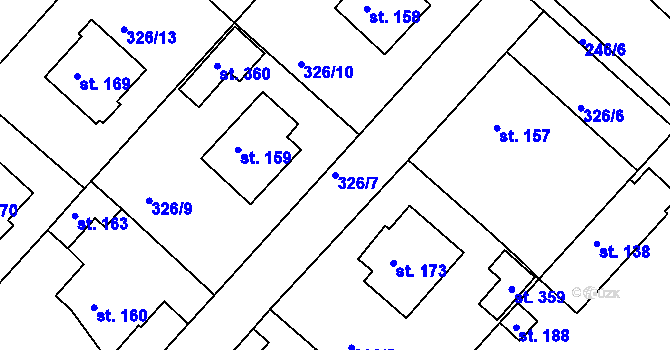 Parcela st. 326/7 v KÚ Konětopy, Katastrální mapa