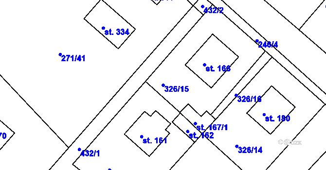 Parcela st. 326/15 v KÚ Konětopy, Katastrální mapa