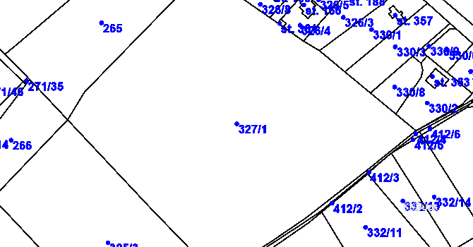 Parcela st. 327/1 v KÚ Konětopy, Katastrální mapa