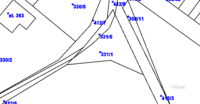 Parcela st. 331/1 v KÚ Konětopy, Katastrální mapa