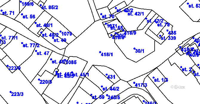 Parcela st. 418/1 v KÚ Konětopy, Katastrální mapa