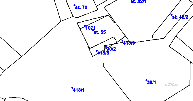 Parcela st. 418/8 v KÚ Konětopy, Katastrální mapa