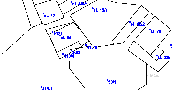 Parcela st. 418/9 v KÚ Konětopy, Katastrální mapa