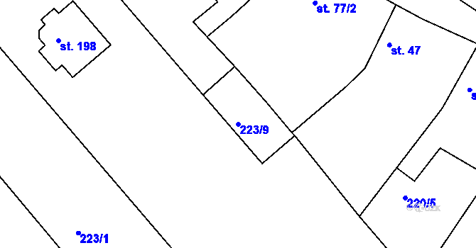 Parcela st. 223/9 v KÚ Konětopy, Katastrální mapa