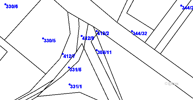 Parcela st. 308/11 v KÚ Konětopy, Katastrální mapa