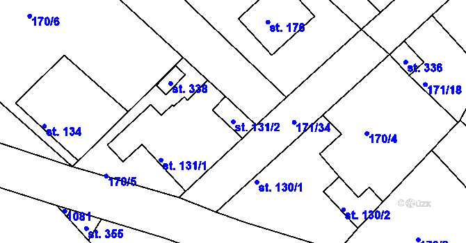 Parcela st. 131/2 v KÚ Konětopy, Katastrální mapa
