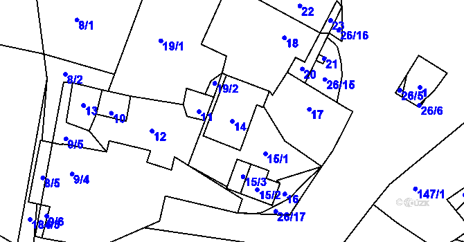Parcela st. 14 v KÚ Konětopy u Příbramě, Katastrální mapa