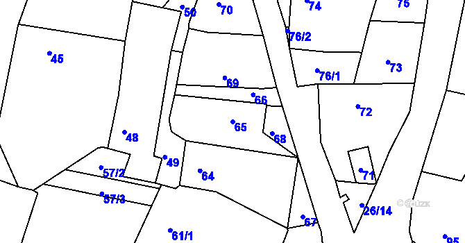 Parcela st. 65 v KÚ Konětopy u Příbramě, Katastrální mapa