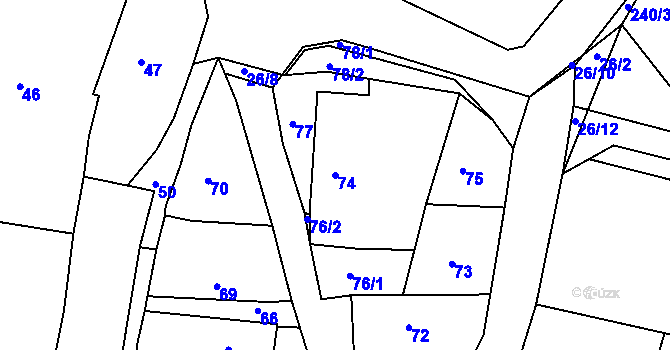 Parcela st. 74 v KÚ Konětopy u Příbramě, Katastrální mapa