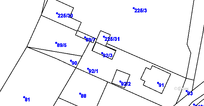 Parcela st. 92/3 v KÚ Konětopy u Příbramě, Katastrální mapa