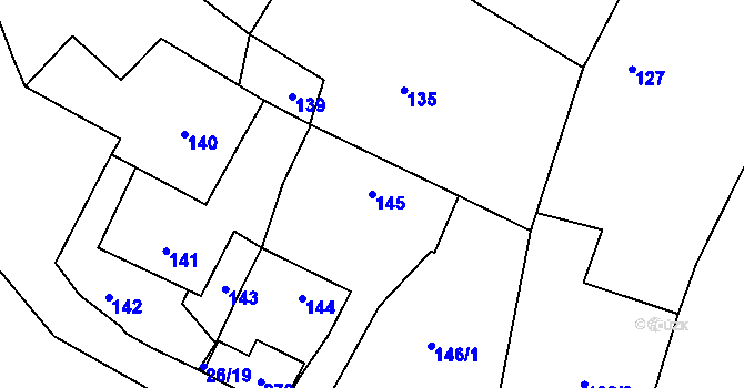 Parcela st. 145 v KÚ Konětopy u Příbramě, Katastrální mapa