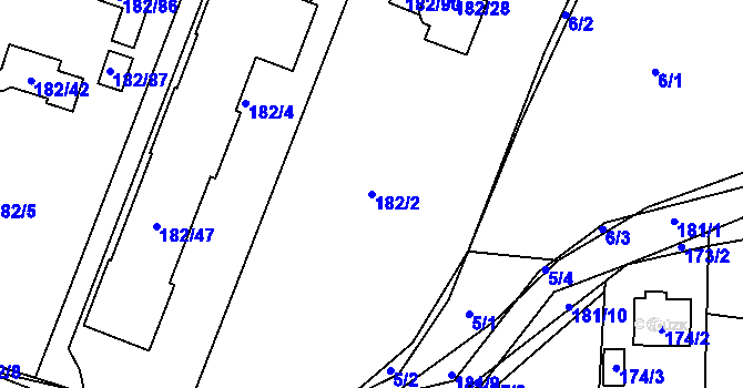 Parcela st. 182/2 v KÚ Konětopy u Příbramě, Katastrální mapa