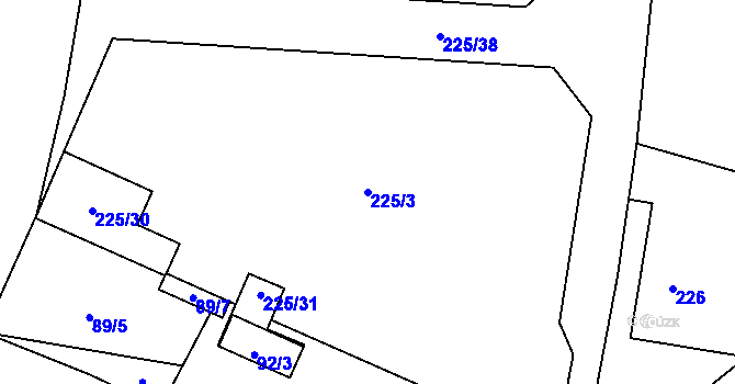 Parcela st. 225/3 v KÚ Konětopy u Příbramě, Katastrální mapa