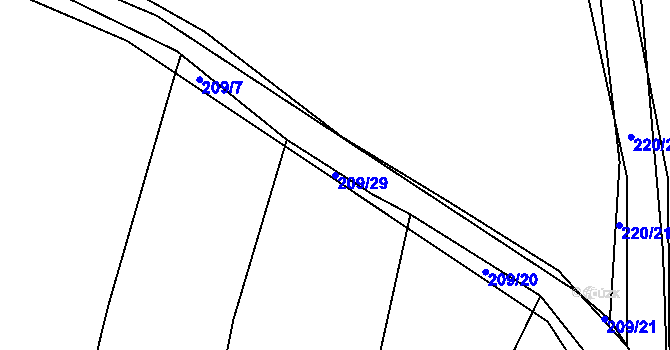 Parcela st. 209/29 v KÚ Konětopy u Příbramě, Katastrální mapa