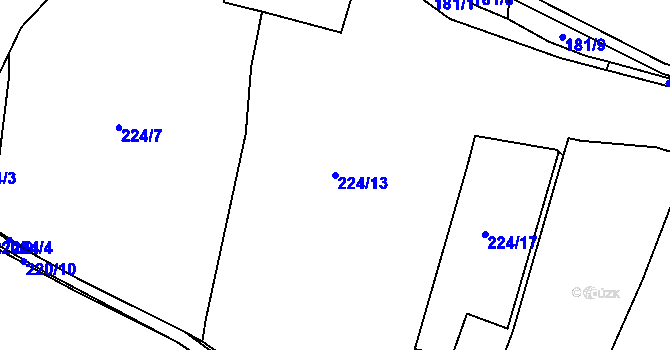Parcela st. 224/13 v KÚ Konětopy u Příbramě, Katastrální mapa
