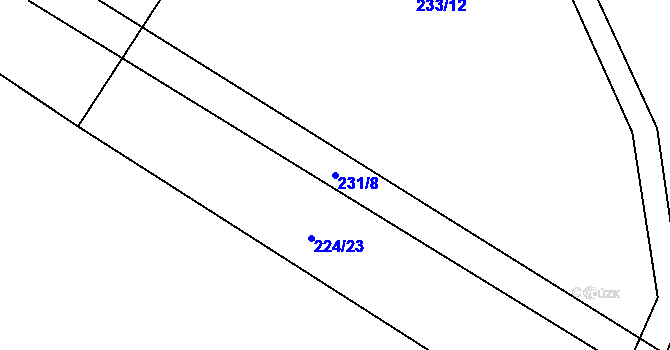 Parcela st. 231/8 v KÚ Konětopy u Příbramě, Katastrální mapa