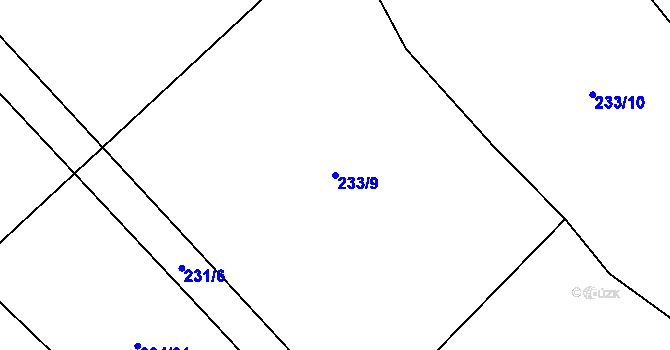 Parcela st. 233/9 v KÚ Konětopy u Příbramě, Katastrální mapa