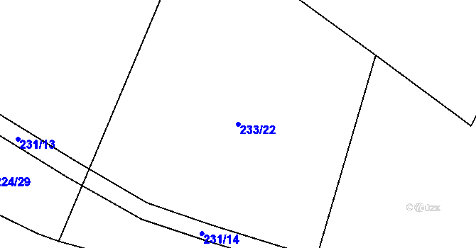 Parcela st. 233/22 v KÚ Konětopy u Příbramě, Katastrální mapa