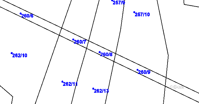 Parcela st. 260/8 v KÚ Konětopy u Příbramě, Katastrální mapa