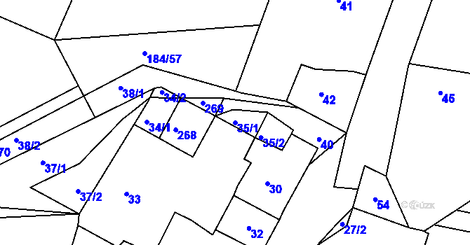 Parcela st. 35/1 v KÚ Konětopy u Příbramě, Katastrální mapa