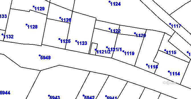 Parcela st. 1121/2 v KÚ Konice, Katastrální mapa