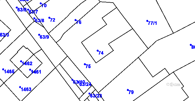 Parcela st. 74 v KÚ Konice, Katastrální mapa