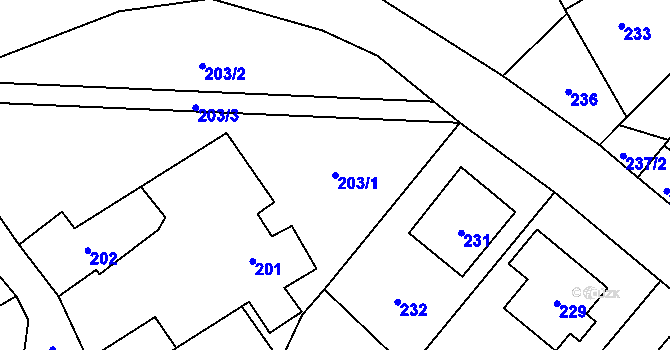 Parcela st. 203/1 v KÚ Konice, Katastrální mapa