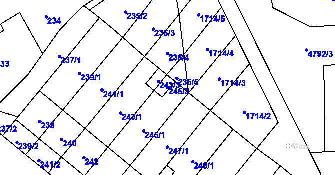 Parcela st. 245/3 v KÚ Konice, Katastrální mapa