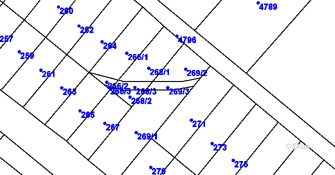 Parcela st. 269/3 v KÚ Konice, Katastrální mapa