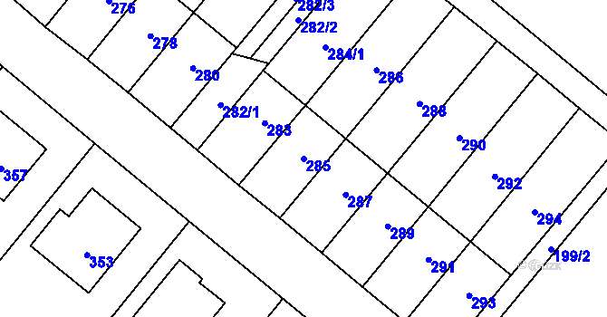 Parcela st. 285 v KÚ Konice, Katastrální mapa