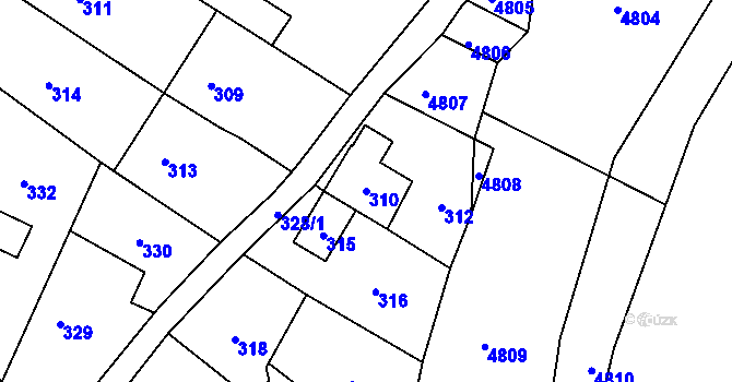 Parcela st. 310 v KÚ Konice, Katastrální mapa