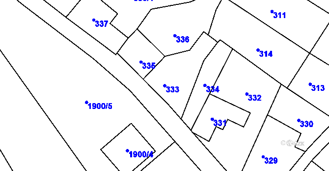 Parcela st. 333 v KÚ Konice, Katastrální mapa